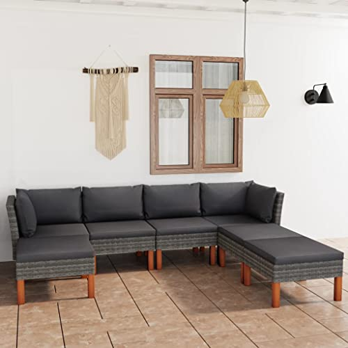 AUVYI 7-TLG. Garten-Lounge-Set mit Kissen Poly Rattan Grau 60,5x64,5x67cm Gartenmöbelabdeckungen Winterfest Terrassenstühle Sitzkissen Outdoor Gartensessel Balkonmöbel Gartentisch Essecke Eckbank