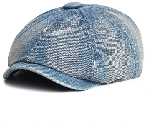 SOYNIA Barett Baskenmützen Für Herren Jeans Kappe Peaky Achteckiger Hut Vintage Casual Cap Solid Berets Flach 56-59Cm Blau