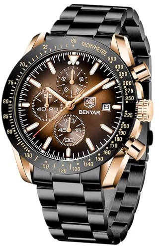 BENYAR herrenuhren Chronograph Analogue Quartz Armbanduhr für männer Lederband Herren Fashion Business Sport Design 30M wasserdicht Elegantes Geschenk für männer