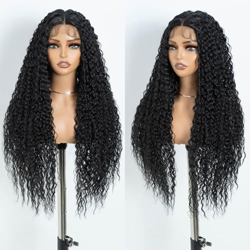 Style Icon Lange Deep Wave Lace Front Perücken für Frauen 76cm Lange Schwarze Lockige Perücke Synthetische Lace Front Perücke T Part Perücke
