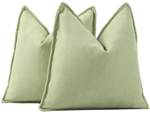 Madizz Lot de 2 Doux Housses de Coussin en Chenille Texturée Douce Simple décorative pour canapé Chambre Vert 65 x 65 cm