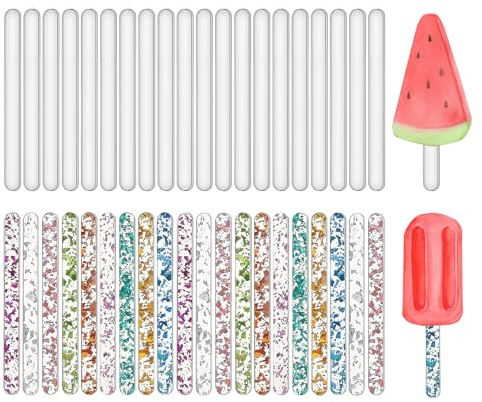 1 paquete de 20 palitos de helado, 1 paquete de 20 palillos de colores, juego de palillos acrílicos, palillos de helado para tartas, moldes para helados caseros, moldes para tartas de postre, palitos