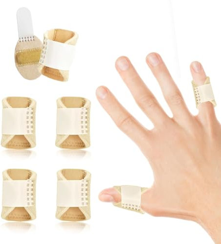 EDNYZAKRN 5 Piezas Férulas de Pulgar, Férula de Dedo para Dedo en Gatillo - Dedo Roto, Soporte de Protección de Dedo para Pulgar - Dedo índice - Dedo Meñique (Beis)