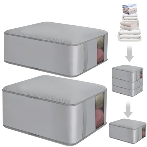 2pcs Ultra Selbstkomprimierender Organizer, Aufbewahrungstasche für Bettdecken mit Sichtfenster, Bettdecken Aufbewahrung, Aufbewahrung Bettdecken (grau)