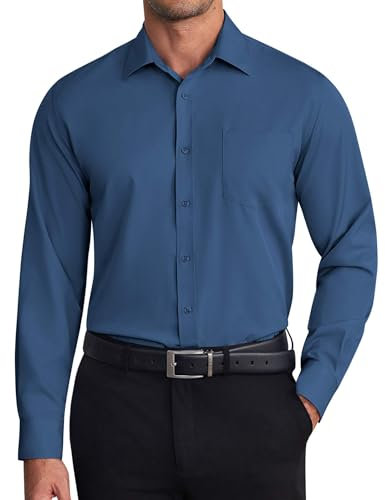 COOFANDY Mens Dress Shirts Wrinkle Free Long Sleeve Button Down Shirt Formal Business Shirts, Dark Blue, 3XL