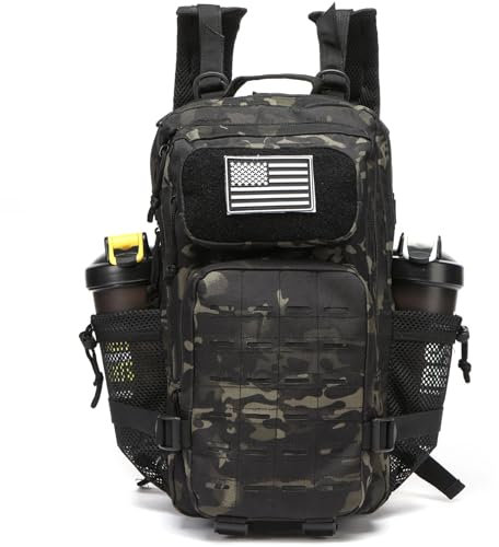 GUJOIN 20L Wasserdichter Rucksack Mit 2 Flaschenhaltern, Ideal Für Fitnessstudio, Outdoor-Reisen, Wandern, Angeln Und Geeignet Für 13-Zoll-Laptops (Schwarz getarnt)