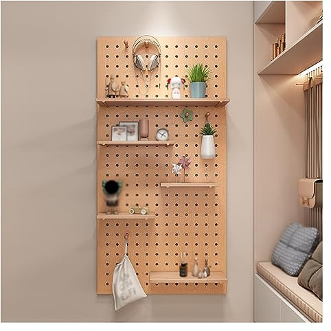 Panneau perforé en bois pour chambre à coucher, bureau, salle de bain, support mural, kit de panneaux perforés, combinaison modulaire, système de rangement, 120 x 60 cm, couleur bois