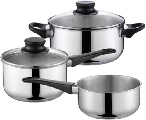 Juego de ollas y sartenes de 3 piezas Juego de utensilios de cocina Juego de ollas y sartenes de acero inoxidable Cacerola Cazuela Olla de leche con tapa de vidrio Juegos de ollas y sartenes antiadh