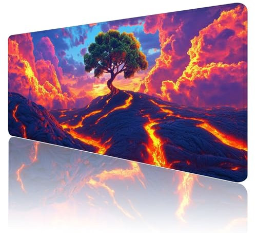 Tapis de Souris Paysage Tapis de Souris Gamer XXL 1200x600x3mm ImperméAble Et AntidéRapant Mousepad Bords Cousus Une éTendu SousMains Tapis Souris Volcan pour Gamer, Pc et DéCoration de Bureau J49
