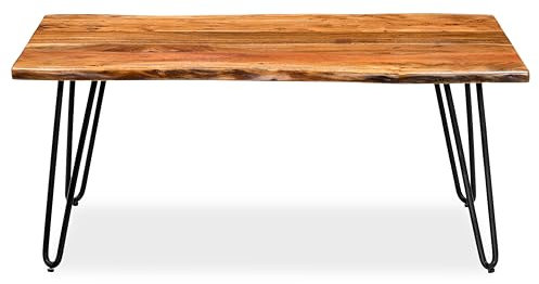 iAnanas baumkantentisch Living Room Table Massiv Couchtisch Wohnzimmertisch altholz handgefertigt Metalltisch stilvoll wohnzimmertisch solid Sofa Table platzsparend Industrietisch 107x50x46 cm