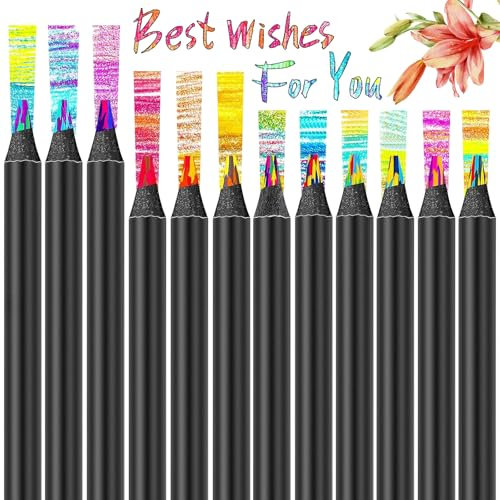 soodyoow 12 Farben Regenbogenstift, Regenbogen Buntstifte, Jumbo Buntstifte, Schwarze Hölzerne Regenbogenstift, Mehrfarbige Bleistifte, Mehrfarbige Stifte Für Kunst, Zeichnen, Färben, Skizzieren