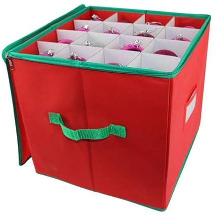 Aufbewahrungsbox für Christbaumkugeln -64 Fächer- Faltbar Weihnachtstasche für Weihnachtskugeln Aufbewahrung, Mit Griffe Verstellbare Reißverschluss Sortierbox Kiste für Weihnachtsschmuck, 1-Rot