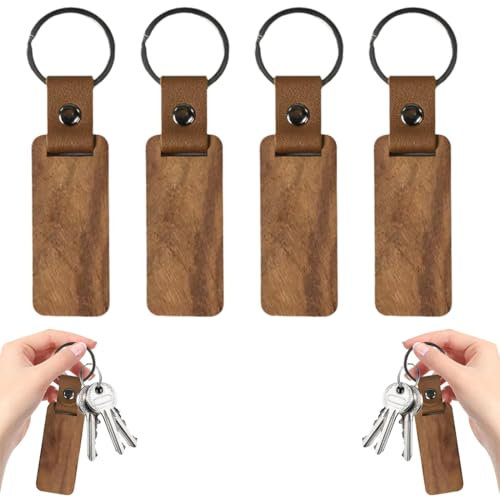 WUSJCOF 4 pièces porte-clés en bois brut personnalisable gravure laser DIY divers