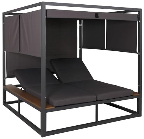 Mendler Aluminium Lounge-Gartenliege HWC-M63b, XL Sonnenliege Bali-Liege Daybed, 10cm-Polster - dunkelgrau Polster dunkelgrau
