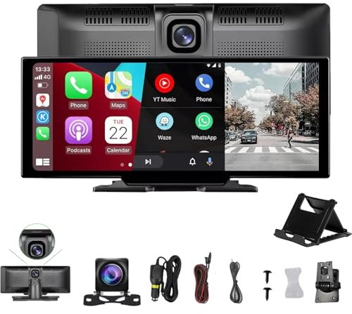 Cartablet Pro Max 2025 Model, 10.26 Hd Portable Carplay & Android Auto Screen, With 1080p Backup Camera And 4k Wireless Dual Lens Dash Cam, Gps Navigation/Voice Control Bluetooth (10 InchB)