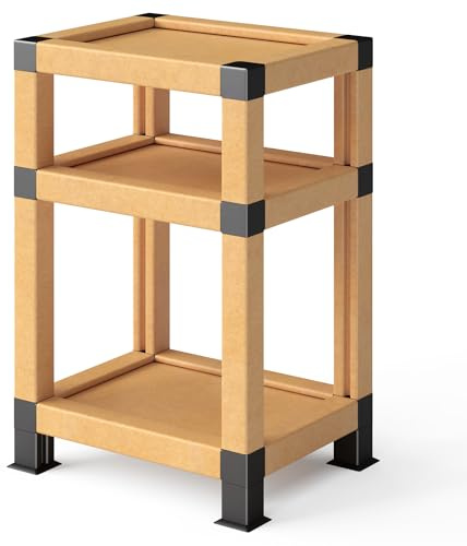 OIAHOMY Beistelltisch, Beistelltisch, 3-stöckiger Beistelltisch, hoher Nachttisch für Wohnzimmer, Schlafzimmer, aus Pappe, klassisches Gelb