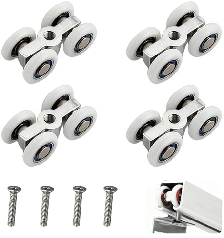 Tarqite Lot de 4 roulettes pour portes coulissantes, Ø 20 mm, silencieuses, en alliage d'aluminium, avec filetage M6, pour portes de douche, portes d'armoire et fenêtres