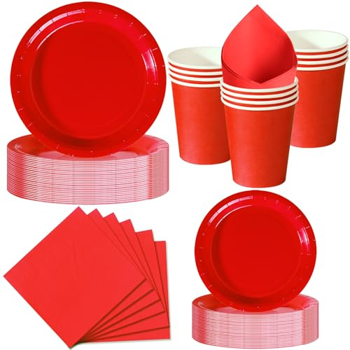 Nkaiso 50 Pezzi Set Piatti di Carta Rosso -10 Ospiti