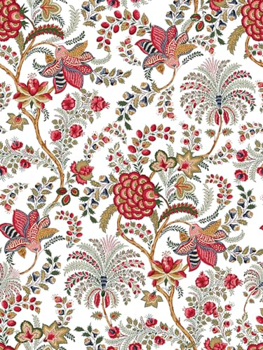 Auspicium Floral Peel and Stick Wallpaper Red Floral Self Adhesive Removable Wallpaper Wall Stickers for Home Bedroom Cabinets Thicken 17.3 x 236,White