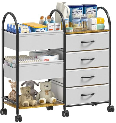 Nylaira Baby Diaper Caddy Organizer Cart with Wheels, 4-Tier Rolling Diaper Cart with Dividers and Drawers, Multi-Layer Nursery Storage for Diapers & Baby Essentials