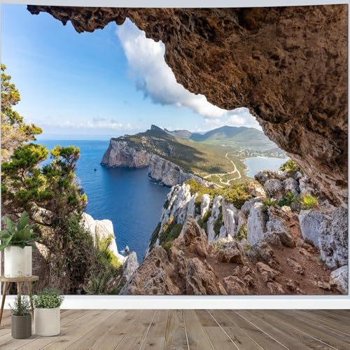 Calefee Wandteppich 260x240, Wandteppich Meer Höhle Landschaft, Wandbehang Deko Teppich für Schlafzimmer