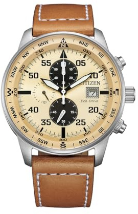 Citizen Aviator Chrono Armbanduhr für Herren, Beige und Braun, CA0880-15X
