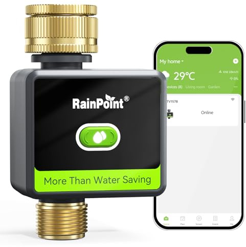 RAINPOINT Centralina Irrigazione WiFi, Computer Irrigazione Smart con Entrata e Uscita in Ottone per Giardino e Prato (Gateway Non Incluso)