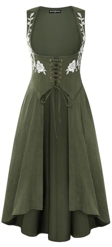 Scarlet Darkness Surrobe brodée Renaissance pour femme - Costume de cosplay sous la poitrine - Vert olive - Taille L