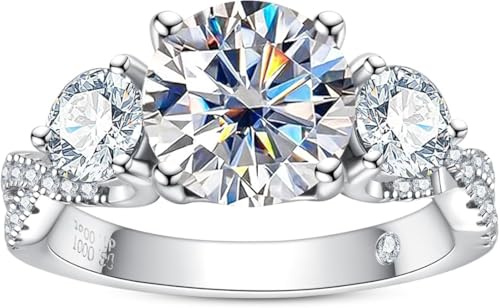 Anillo para Damas - Anillo de Moissanita, con Certificado GRA, Plata 925, Color D+, Claridad VVS1, Bañado en Plata Blanca de 18 Quilates, Corte por Plasma, para citas/Uso Diario/Bodas/Aniversarios