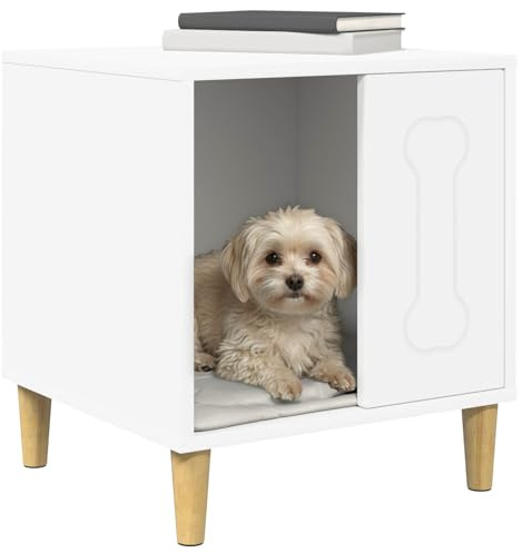 vidaXL Hundehütte Weiß 44 x 42 x 49 cm Holzwerkstoff, Stylisches Hundezuhause für das Wohnzimmer, modernes, rechteckiges Design, strapazierfähiger Unterschlupf