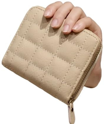 DHYUACN Münztasche Kurze Damenbrieftasche – PU-Leder, kleine Geldbörse mit Reißverschluss, Kartenhalter und(Beige)