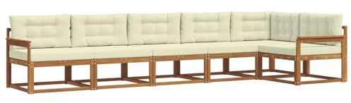 vidaXL Outdoor-Sofagarnitur mit Kissen 6 pcs Natur und Creme, Garten Lounge Möbel, modernes Outdoor Sofa, langlebiges Patio Sectional Sofa, Akazien entspannendes Set für Komfort im Hinterhof