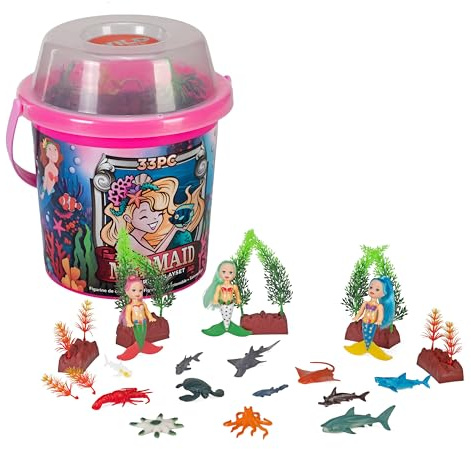 Wild Republic 22219 Spielfiguren-Set Meerjungfrauen, Spieleimer, Adventure Bucket, 20 cm, 33-teilig, Multi, Meerjungfrau