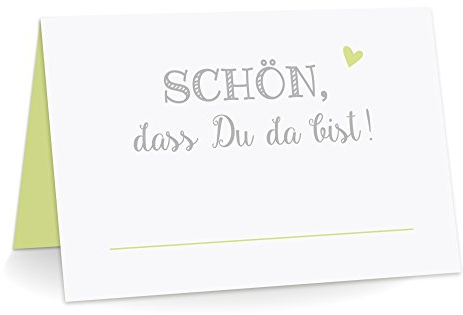 KuschelICH Tischkarten Schön, DASS Du da bist mit Herz Platzkarten zum Selbstbeschriften (Hellgrün, 50)