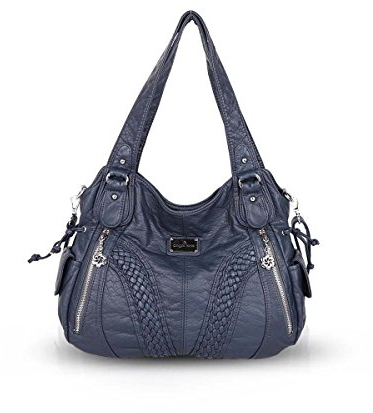 NICOLE & DORIS Damen Schultertasche Groß Hobo Tasche PU Leder Fashion Casual Handtasche Designer Tote Bag with Zipper Blau 3