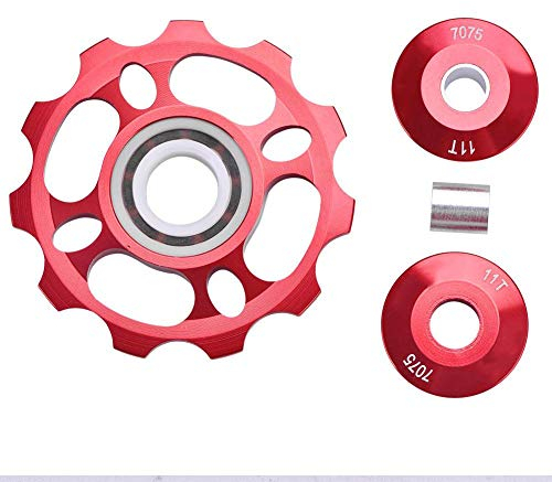 Alomejor Galet de Dérailleur Arrière VTT 11T, Poulie en Alliage d'Aluminium avec Roulement Céramique, Compatible 8-11 Vitesses, Rouge