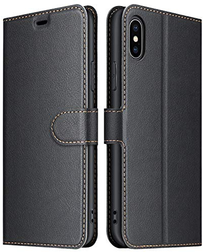ELESNOW Case for iPhone X, iPhone XS Case, High-grade iPhone 10 Phone Case Wallet Card Holder PU Leather Flip Cover for Apple iPhone X/XS (Black)