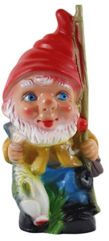 RAKSO Gartenzwerg Deko Garten Figur Zwerg Angler mit Fisch und Angelrute stehend aus Kunststoff Höhe 19,5 cm