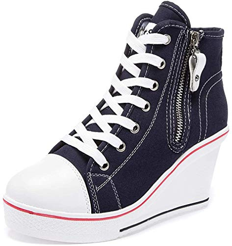 Mujer Cuñas Zapatos 35-43 EU De Lona High-Top Zapatos Casuales Talla Grande Zapatillas de Cuña para Mujer Zapatillas de Deporte Zapatillas Altas Primavera/Verano Tacón Cuña