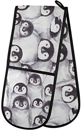 ZZXXB Penguin Family Double Oven Mitt Heat Resistant Non-Slip Kitchen Gloves Extra Long 7 x 35 for Cooking Baking Barbecue Grilling