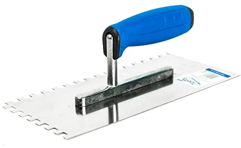 Toolty Truelle crantée carrée en acier inoxydable - 270 mm - 8 x 8 mm - Pour mortiers adhésifs - Poignée en caoutchouc - Carrelage - Adhésif - TLTY-7108