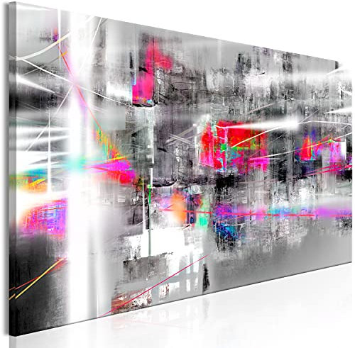 B&D XXL - Tableau décoratif abstrait 135x45 cm - Impression sur toile colorée - Décoration murale pour salon et chambre - Blanc marron noir rose - Abstrait artistique coloré hiver a-A-0698-b-a