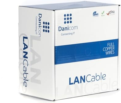Danicom Câble sur bobine CAT6A S/FTP Flexible - PVC (FCA) - 100m, POE, Ethernet, LAN, câble de raccordement, câble de données, RJ45 - pour armoire de serveur, commutateurs, routeurs, modems !