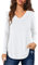 Florboom Womens T Shirts Casual Long Sleeved V-Neck Basic Tops Longline Plain Tunic Shirts White Size 16 18