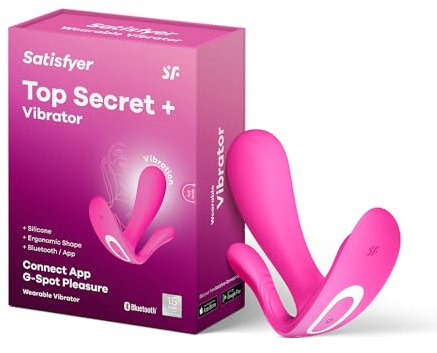 Satisfyer, Tragbarer Bluetooth Vibrator, Top Secret+ Connect App, 11 cm, 2 Motoren, tragbarer Vibrator, Farbe:pink