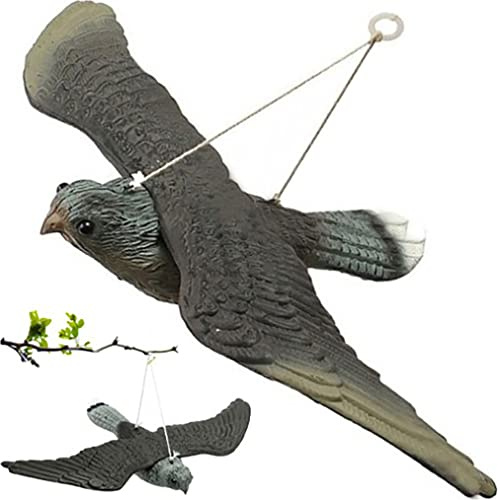 Retoo Vogelschreck Falke, Greifvogel Attrappe, Mehrfarbig, 51x34cm | Taubenabwehr, wetterbeständiges PE, bewegliche Flügel im Wind, für Balkon, Garten, Dachfenster, inkl. Hängeseil