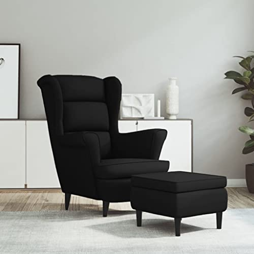 INLIFE Ohrensessel mit Hocker Schwarz Samt