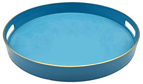 Henilosson Blaues rundes Tablett, blaues Serviertablett mit Griffen, modernes rundes dekoratives Tablett für Couchtisch, Kunststofftablett für Make-up, Badezimmer, Dekor (Blau + GL)