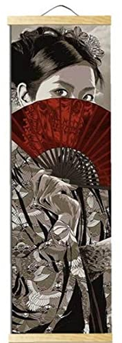 Fopytu Japanische Geisha-Leinwand, Poster, Wandbilder für Wohnzimmer, Heimdekoration, Malerei, Wandkunst mit Massivholz-Hängerolle