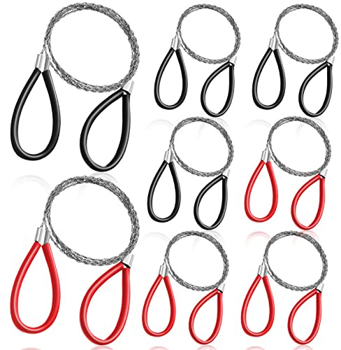 8 Pcs PVC Pipe Cable Saw Stainless Steel Wire Saw PVC Pipe Cutter Hand Pocket String Rope Saw Emergency Survival Saw PVC Pipe Cutting Tool for Wood Camping Hiking Hunting, Red, Black, 23.62 Inch